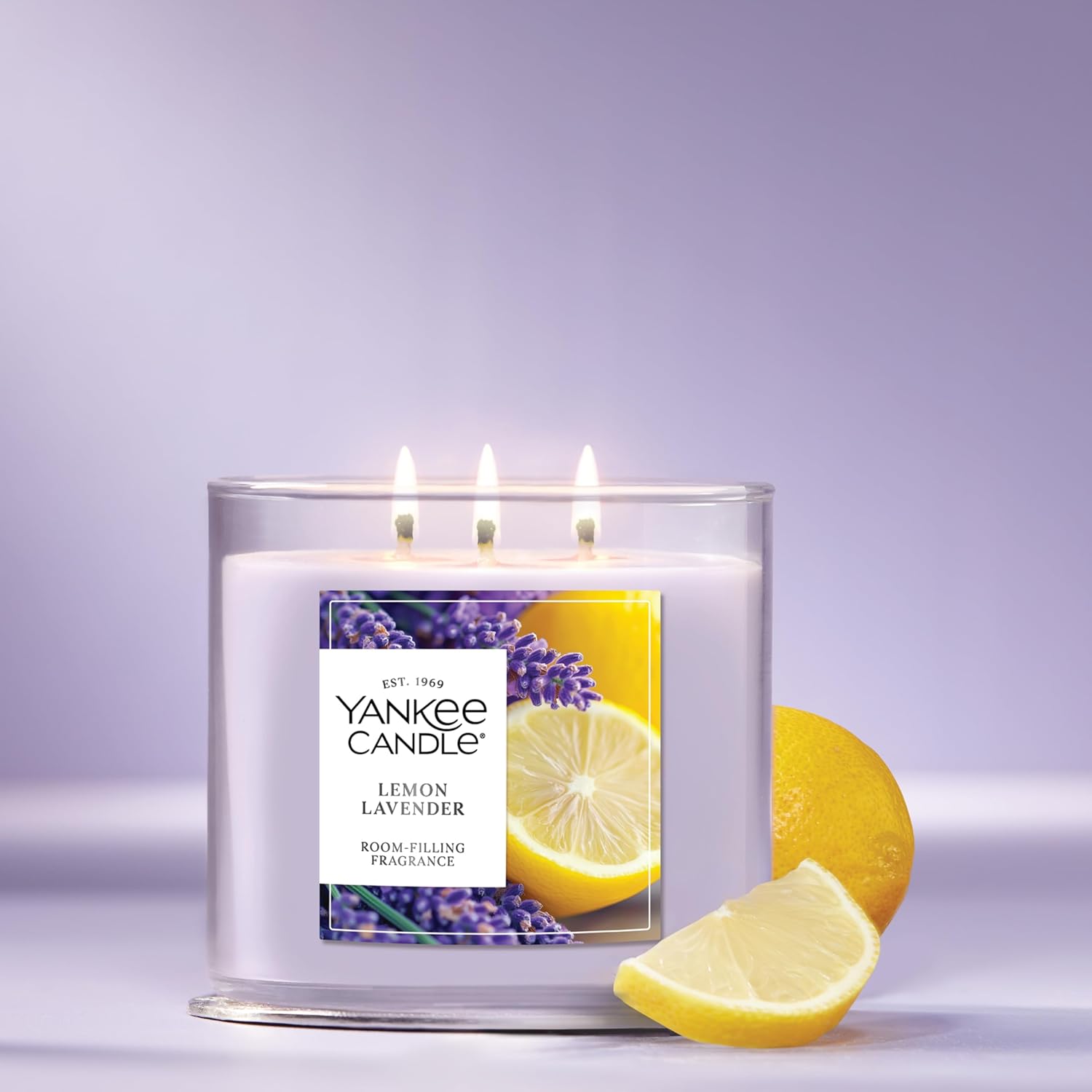 Yankee Candle Lemon Lavender Scented Candle, 14.5oz 3-Wick Candle Jar, Up to 40 Hours Burn Time, Giftable