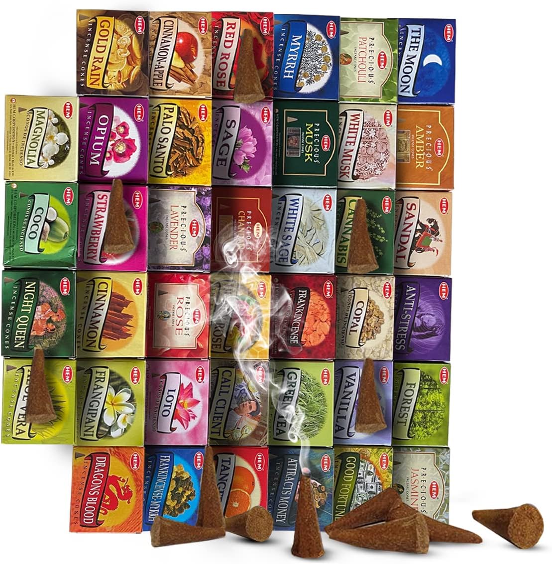Hem Incense Cones Variety Pack of 12 Randomly Selected Fragrances and Incense Cone Holder Bundle Total 120 Cones