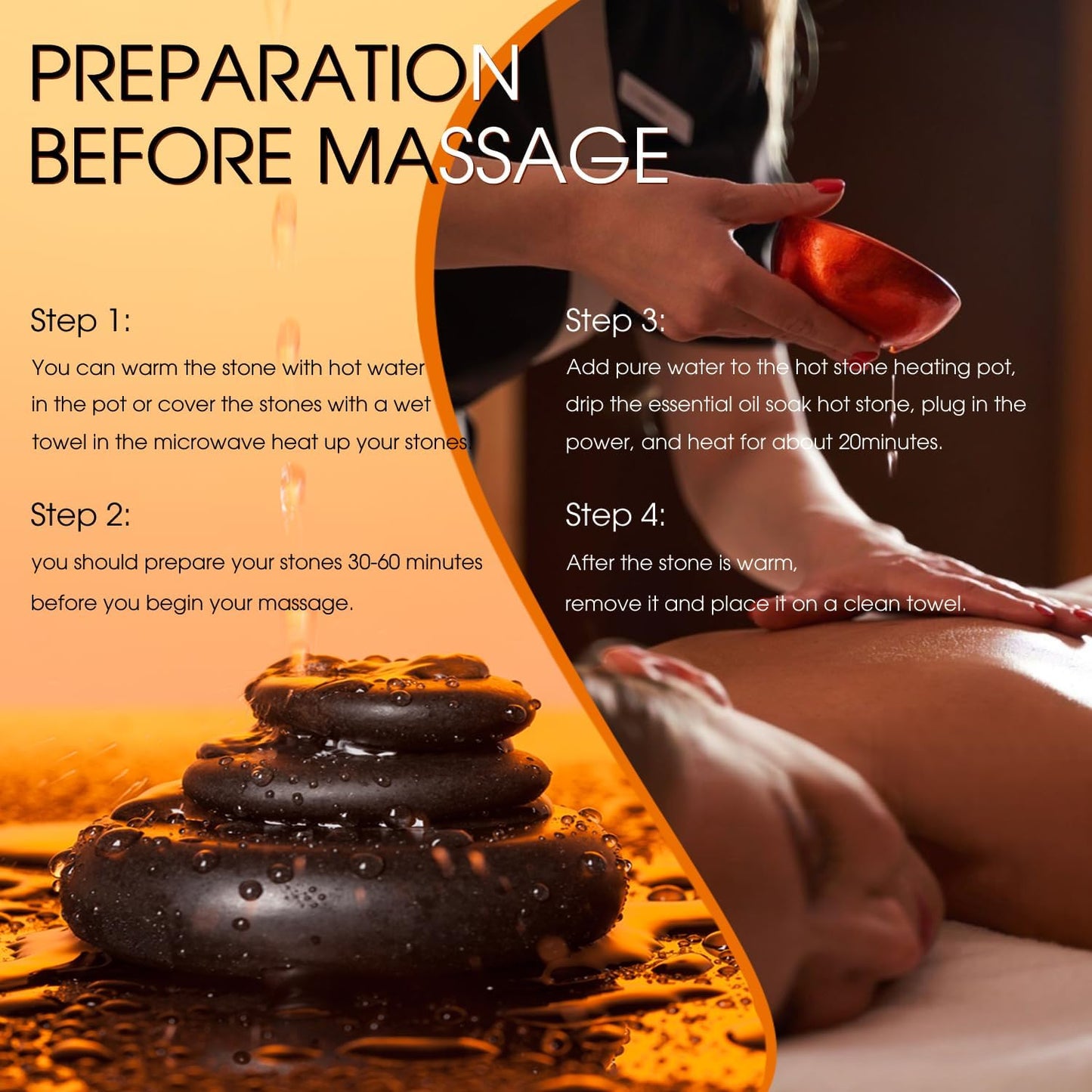 Maxdee Massage Stones Essential Hot Stones for Massage, 6 Large Hot Stones Massage Kit Hot Rocks Massage Stones for Professional or Home Spa, Foot Heater, Relaxing, Healing, Pain Relief, 2.75"