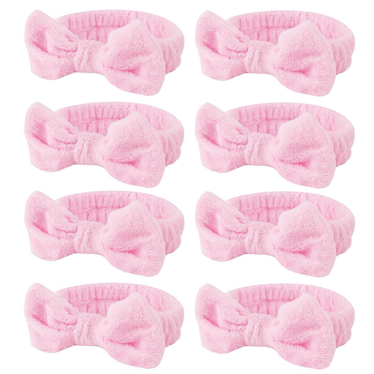 Casoty 8 Pcs Pink Spa Headbands, Soft Coral Fleece Hair Bow Headband for Washing Face, Makeup, Skincare, Yoga, Hair Accessory for Women, Girls, Adults, Gift
