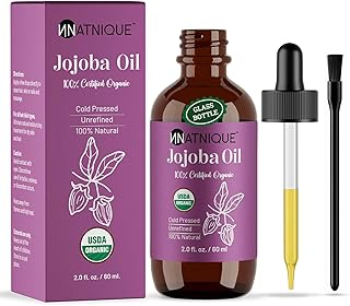Natnique Organic Jojoba Oil – Brush Included – USDA Certified, Cold Pressed, Unrefined & Hexane-Free – Pure Moisturizer for Hair, Face, Skin, Beard, Scalp, Nails & Cuticles – Natural Care (2 oz)