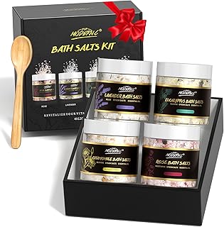 Epsom Bath Salts Gift Set for Soaking 4pcs Bath Salts with Essential Oils for Women Relaxing Lavender Eucalyptus Rose Chamomile Bath Set for Women Luxury Spa Birthday Mother's Day Christmas Gift