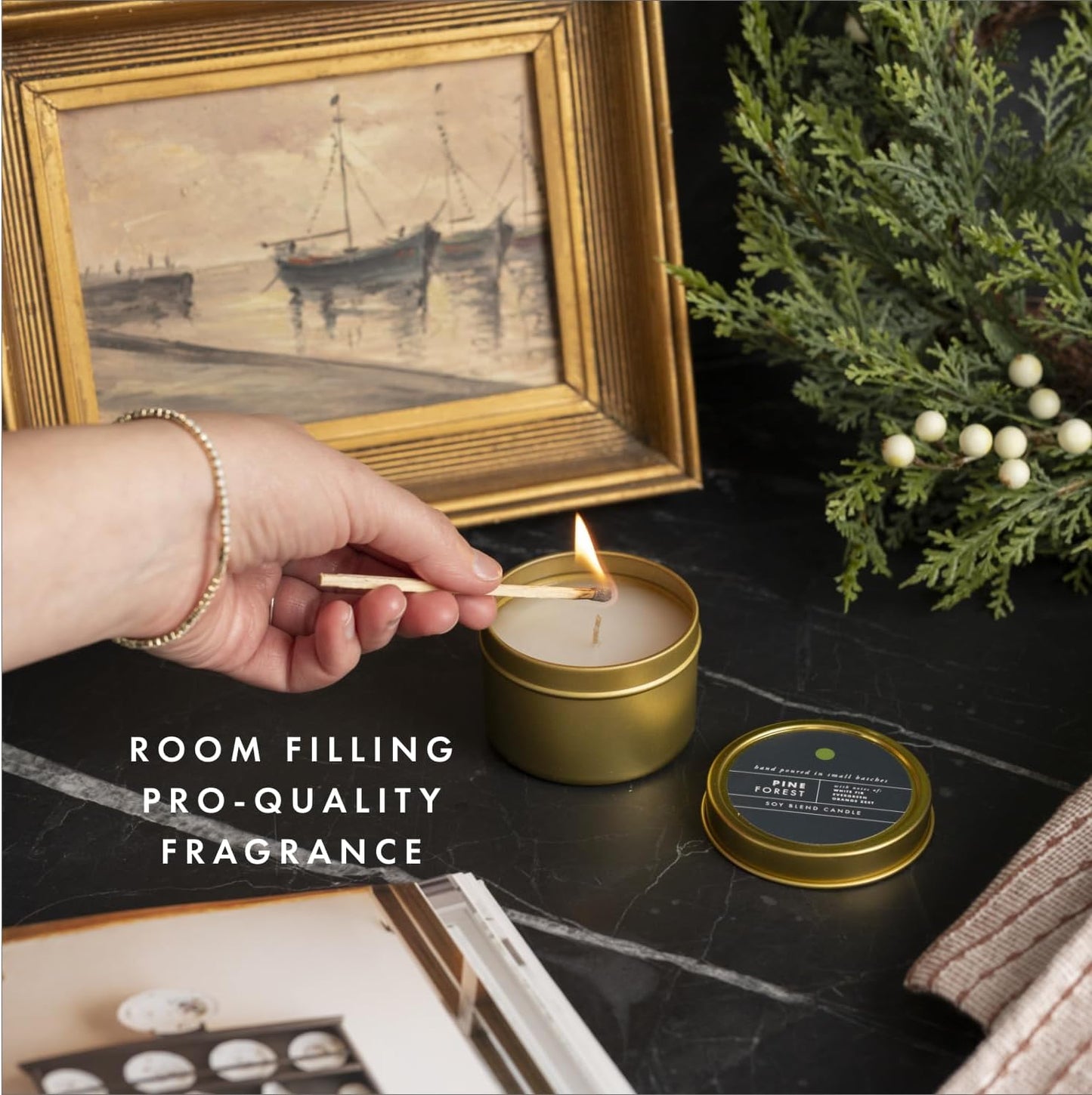 ScentAir Tin Candle - 3 oz. Soy Wax Blend Candle Hand Poured in Small Batches, Up to 20-Hour Burn Time, Seasonal Holiday Scent, Pine Forest