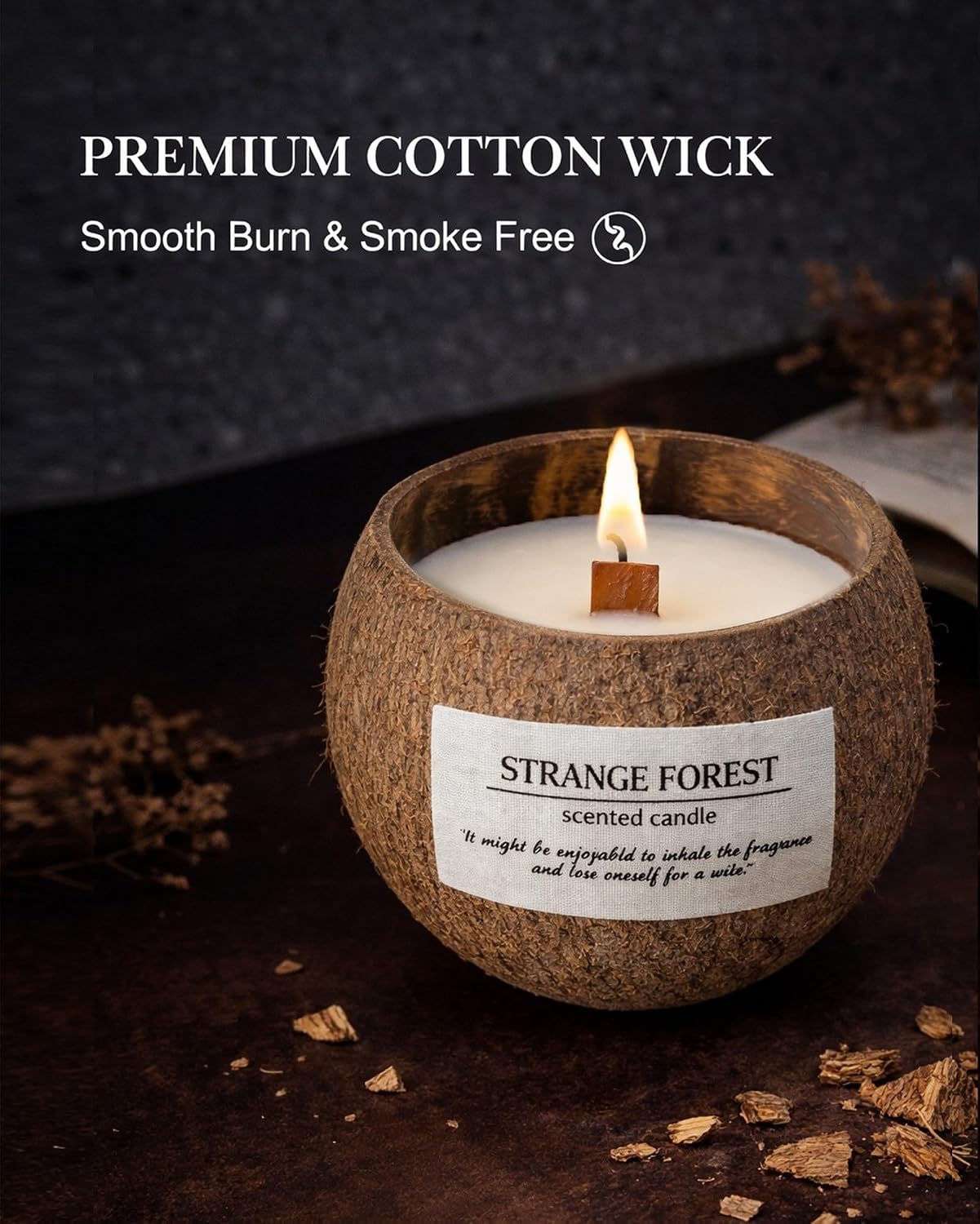 Gardenia Bloom Coconut Shell Scented Candle, Natural Soy Wax Wooden Wick Candle, Handmade Non Toxic Aromatherapy Candle Gifts for Women, 50 Hour Long Lasting Decorative Candles for Home Scented