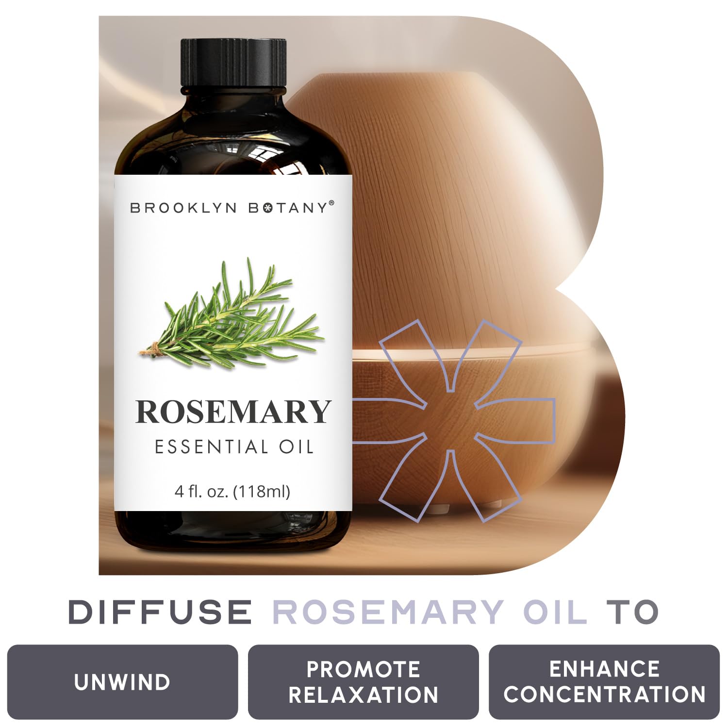 Brooklyn Botany Tea Tree & Rosemary Essential Oils – 4 Fl Oz (Pack of 2) – 100% Pure & Natural – Clarifying & Herbal Aromatherapy Blend