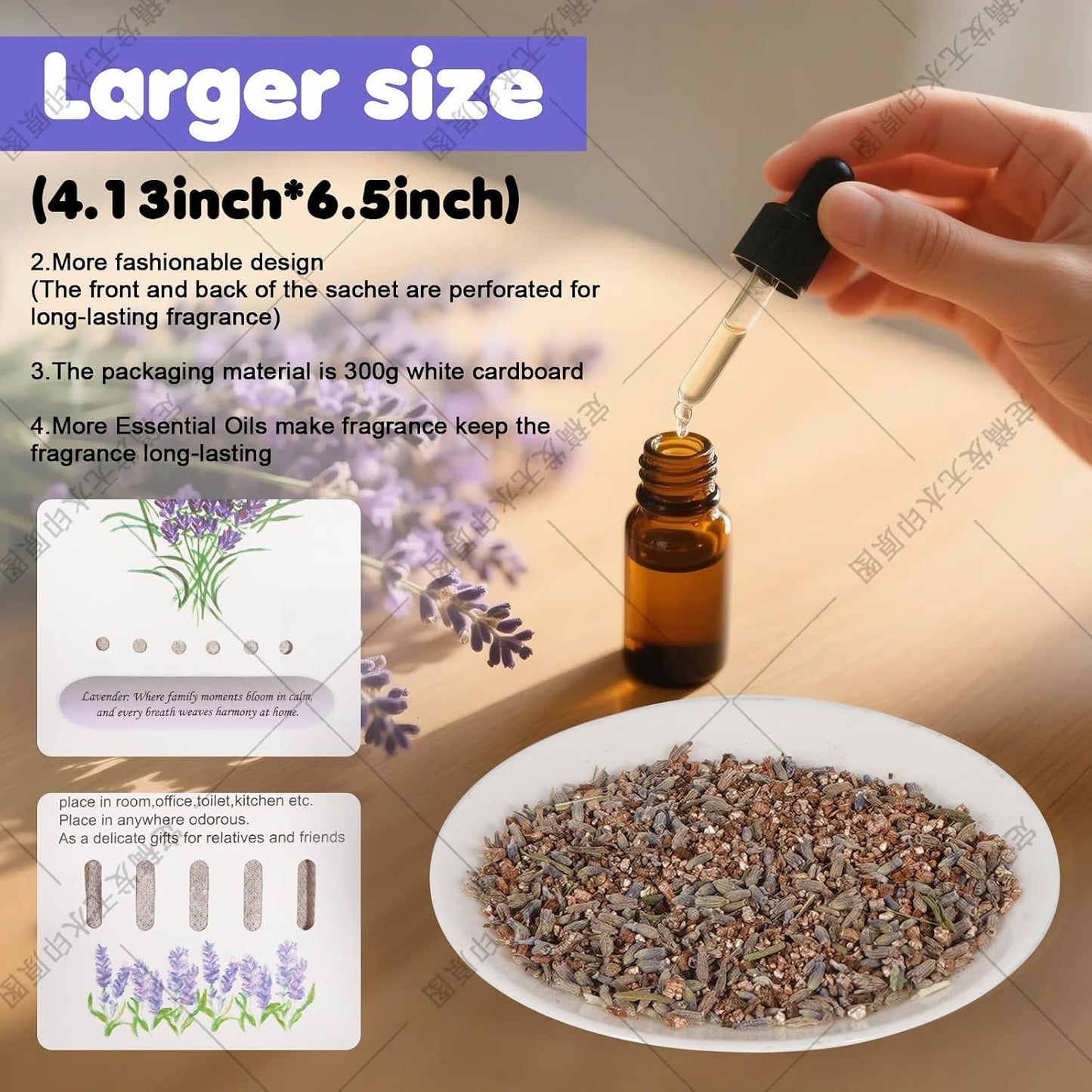 8 Packs Large Lavender Scented Sachets for Closet Deodorizer Drawers, Hanging Long Lasting Natural Air Freshener for Home