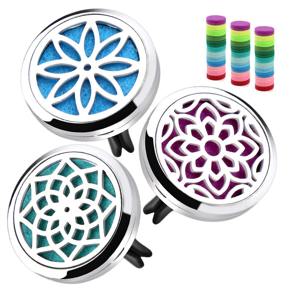3 PCS Essential Oil Car Diffuser Vent Clips + 42pcs Replacement Refill Pads