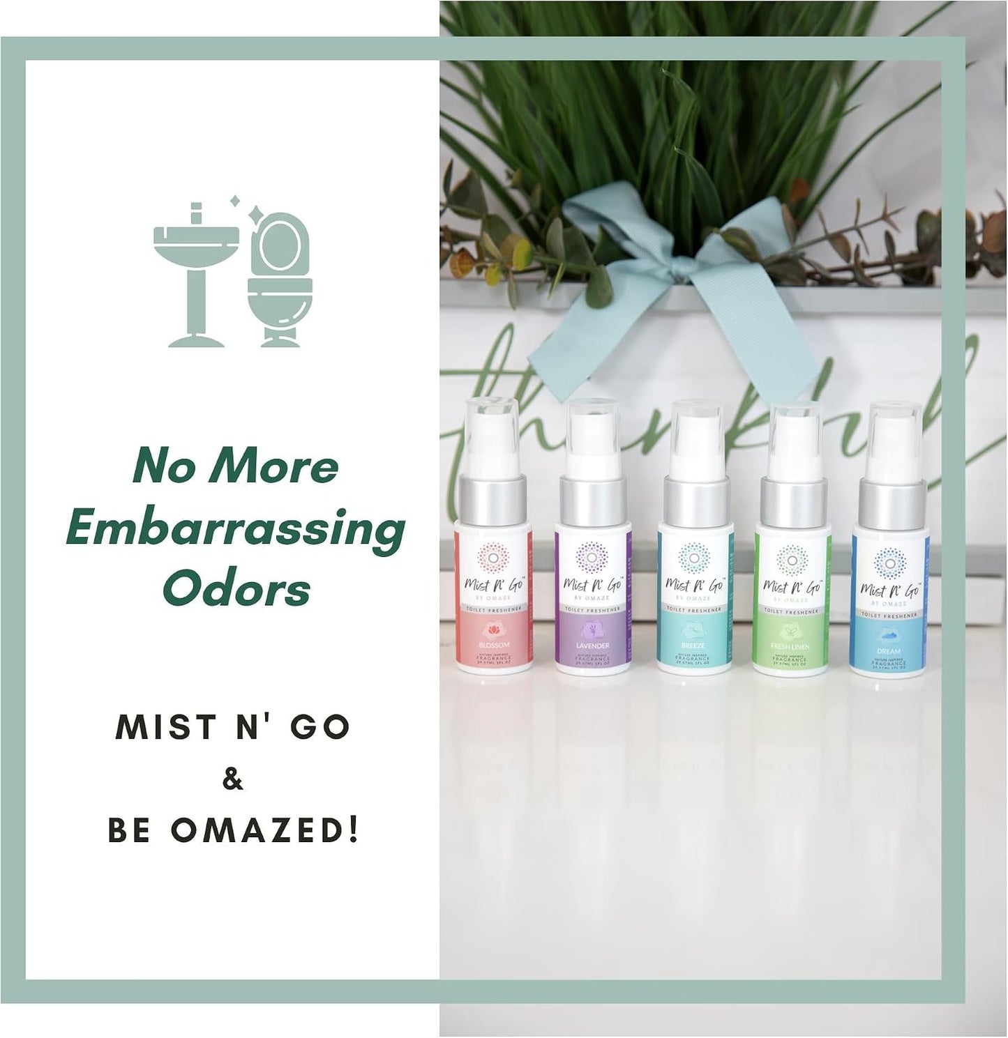 by Omaze Travel Toilet Spray Odor Eliminator - Toilet Freshener for Bathroom Air Deodorizer - Clean Mix, Travel Size (3x1oz)