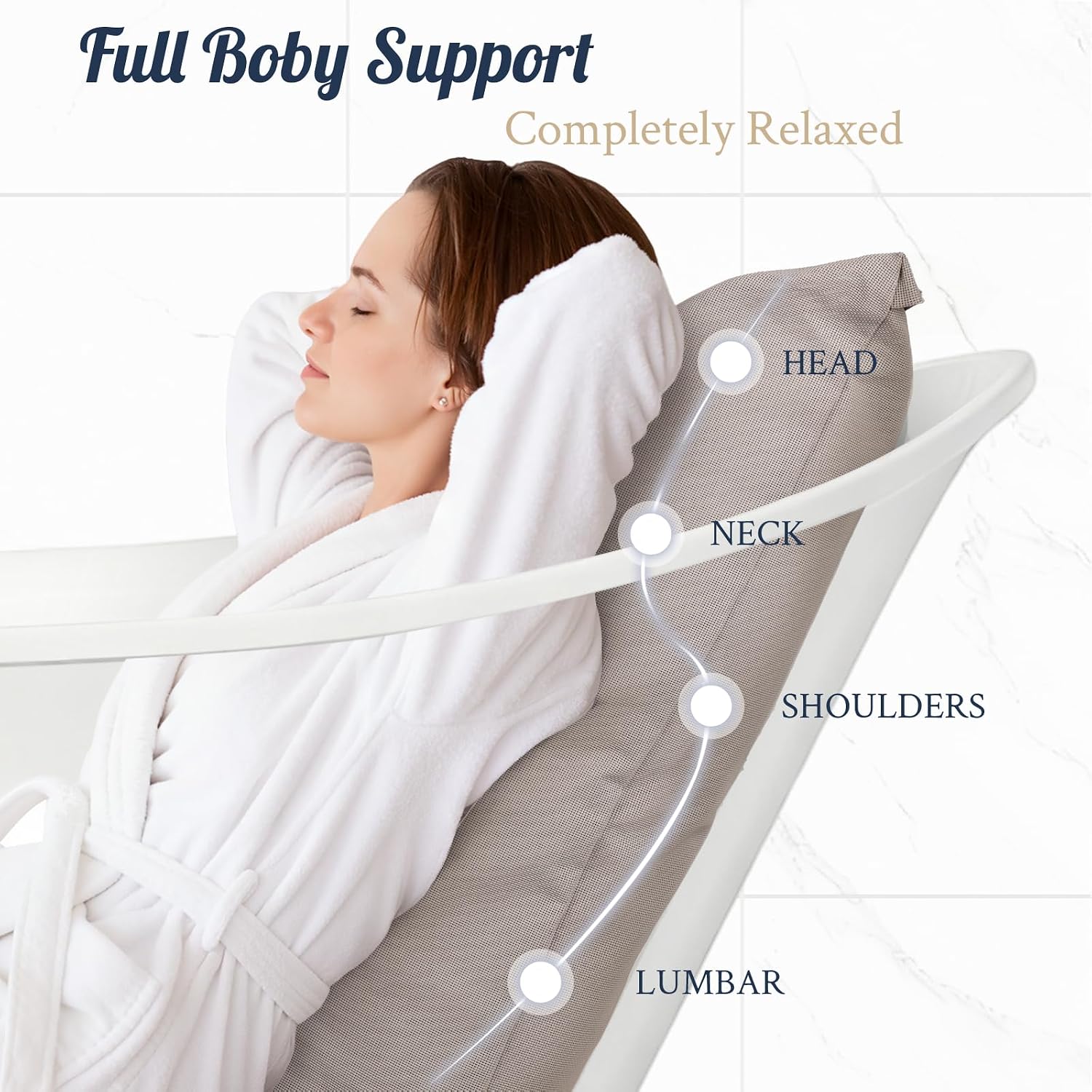 Luxury Bathtub Pillow, Skin-Friendly Cushion, Support Back, Neck & Head, Non-Slip, Adjustable Thickness Fits All Tub, Washable & Quick-Drying - Gift for Christmas Birthday Mother’s Day