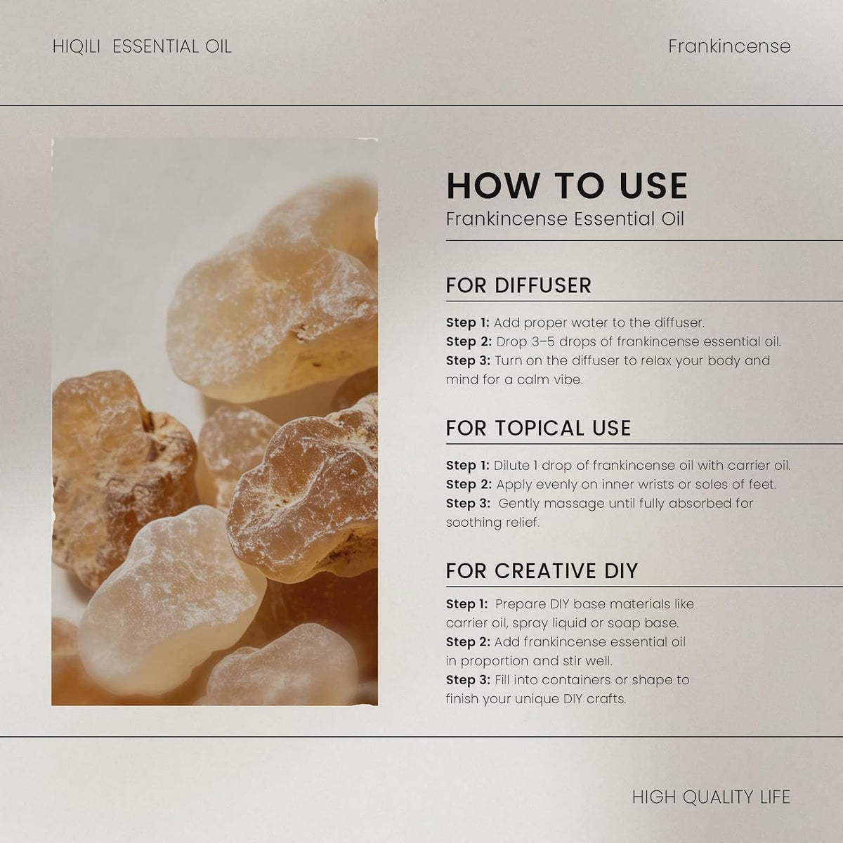 HIQILI Frankincense Essential Oil for Skin Care, Muscle &amp; Knee Massage