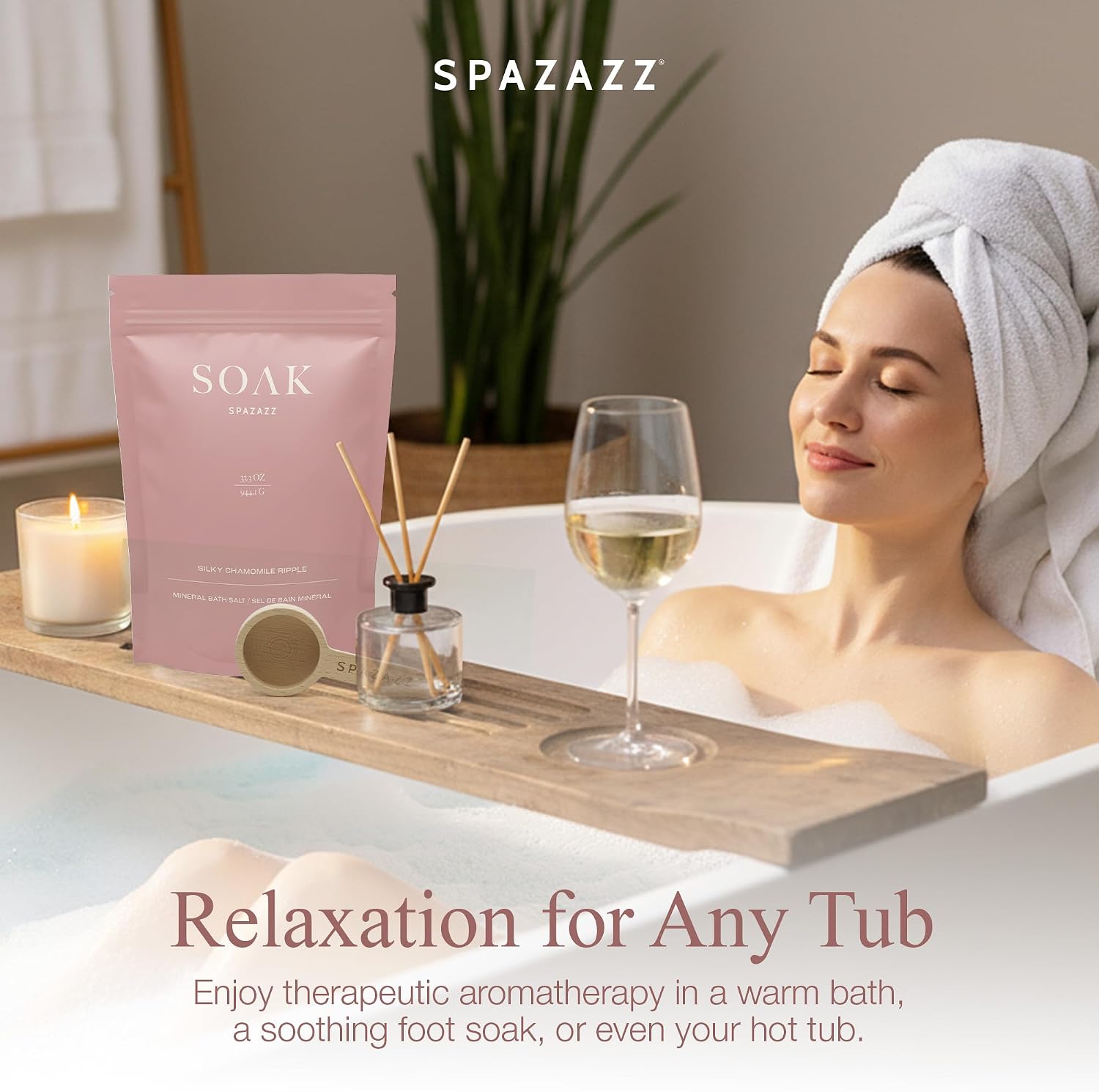 Spazazz Dead Sea Bath Salts with Magnesium & Arnica – Aromatherapy Mineral Bath Soak for Relaxation. Bathtub Soaking Salts – 33.3oz Silky Chamomile Ripple Salt Crystals with Bath Salt Scoop