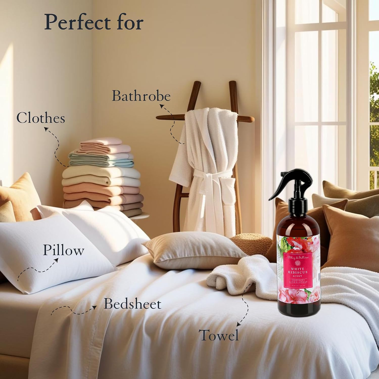 Abbey & Sullivan Linen Spray, White Hibiscus, Fabric Freshener and Fragrance Room Spray, Pack of 2, 16 oz