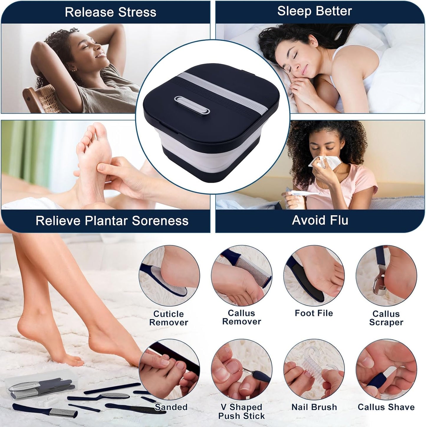 UNIFULL Collapsible Foot Bath Spa with Heat, Remote Control, Massage Rollers, Bubble, Foot Pedicure Kit, Red Light, Pedicure Foot Spa, Foot Bath for Gifts