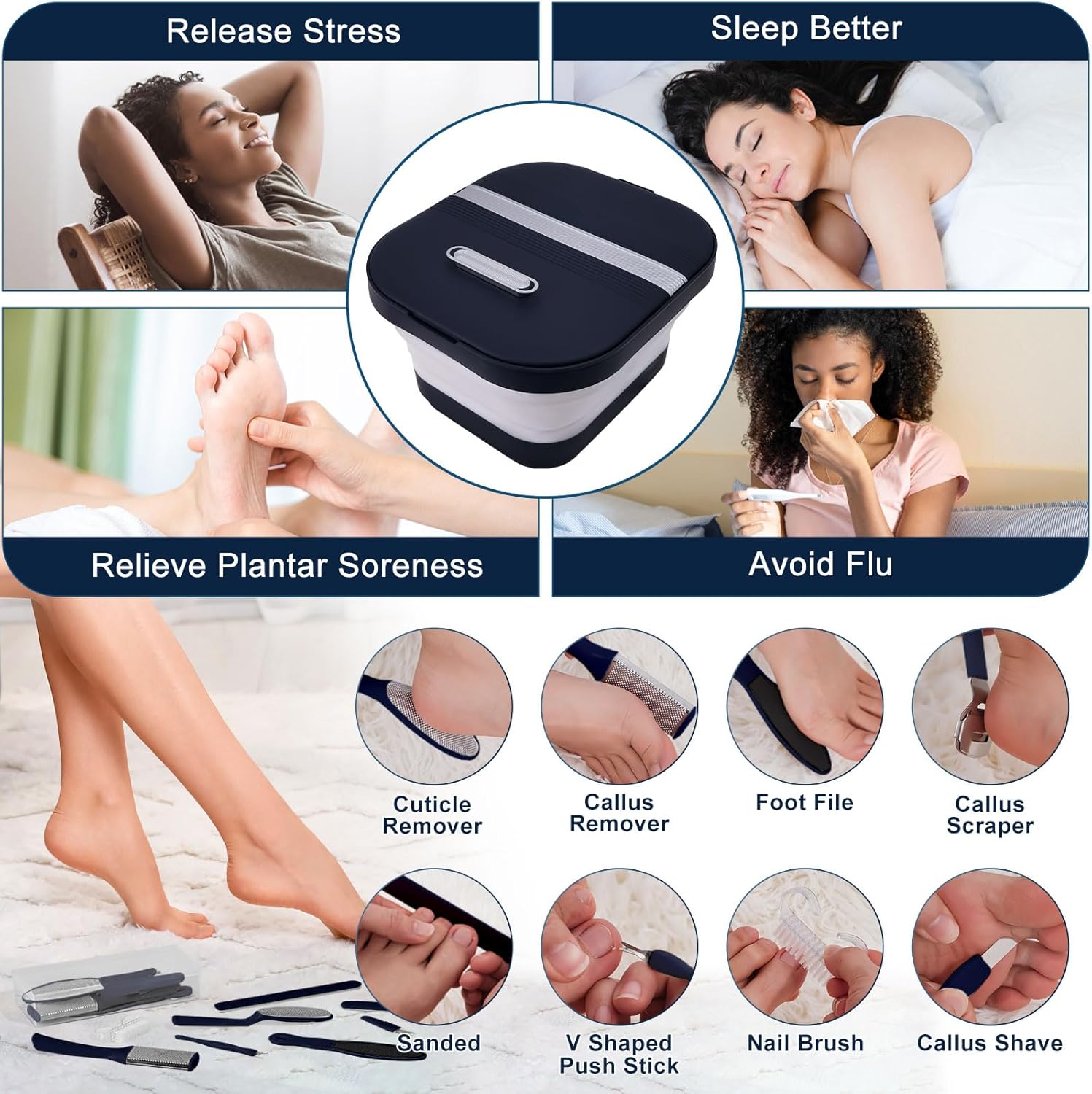 UNIFULL Collapsible Foot Bath Spa with Heat, Massage and Bubble,Remote Control, Foot Pedicure Kit, Red Light, Pedicure Foot Spa Bath