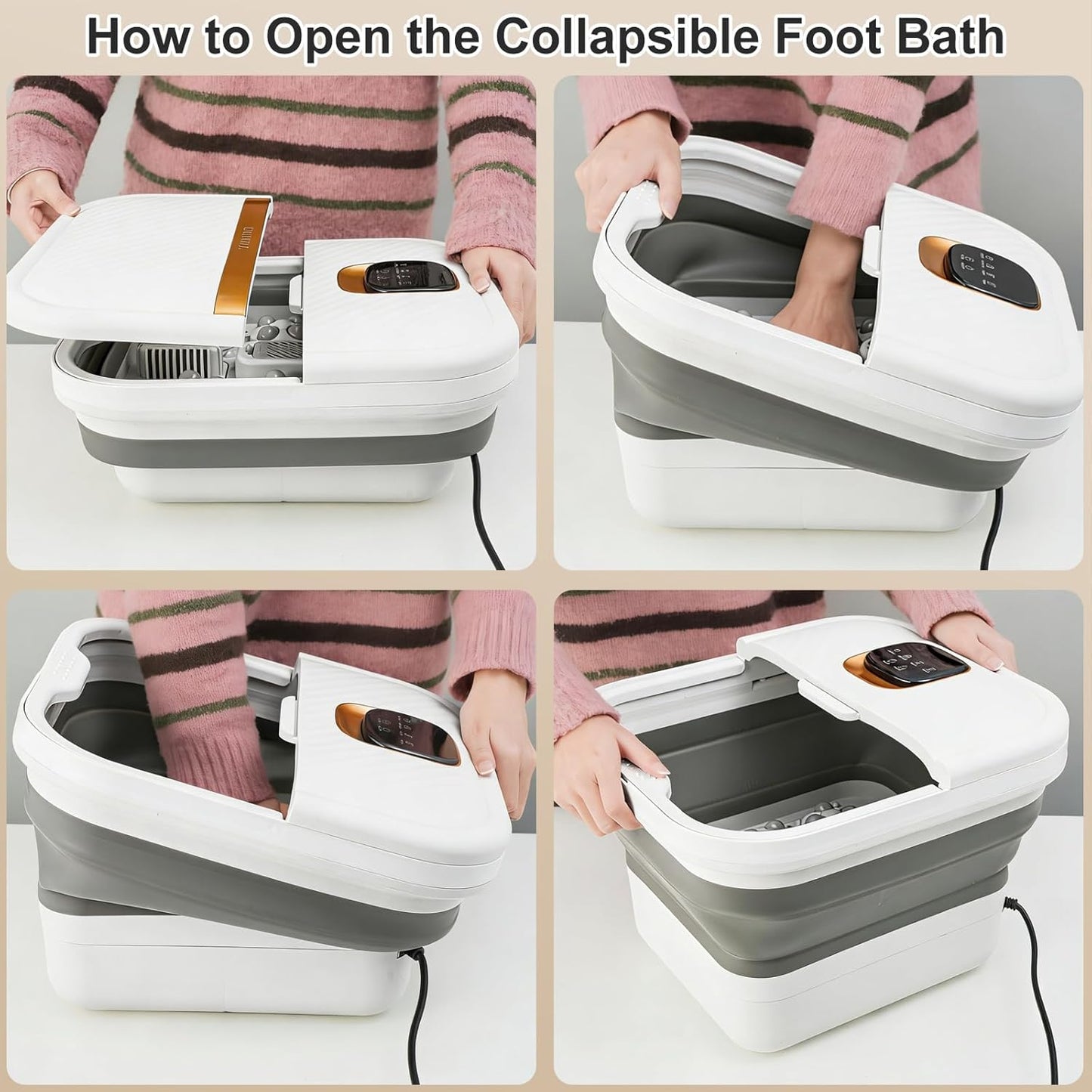 UNIFULL Collapsible Foot Spa Bath with Heat, Motorized Massager, Touch Screen, Foot Pedicure Kit, Temperature Control, Pedicure Foot Spa, Foot Bath
