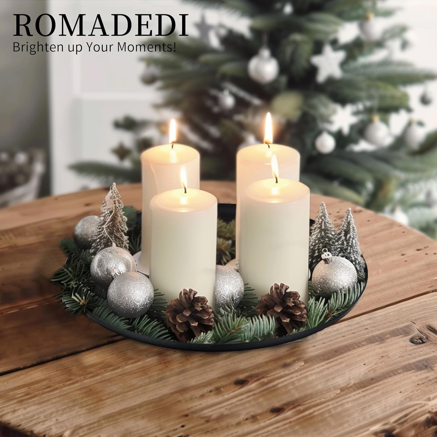 Romadedi Black Decorative Candle Tray - Round Trays Decor for Coffee Table Centerpiece Metal Serving Tray for Kitchen Counter Organizer Modern Farmhouse Home Decorations, 11 Inch
