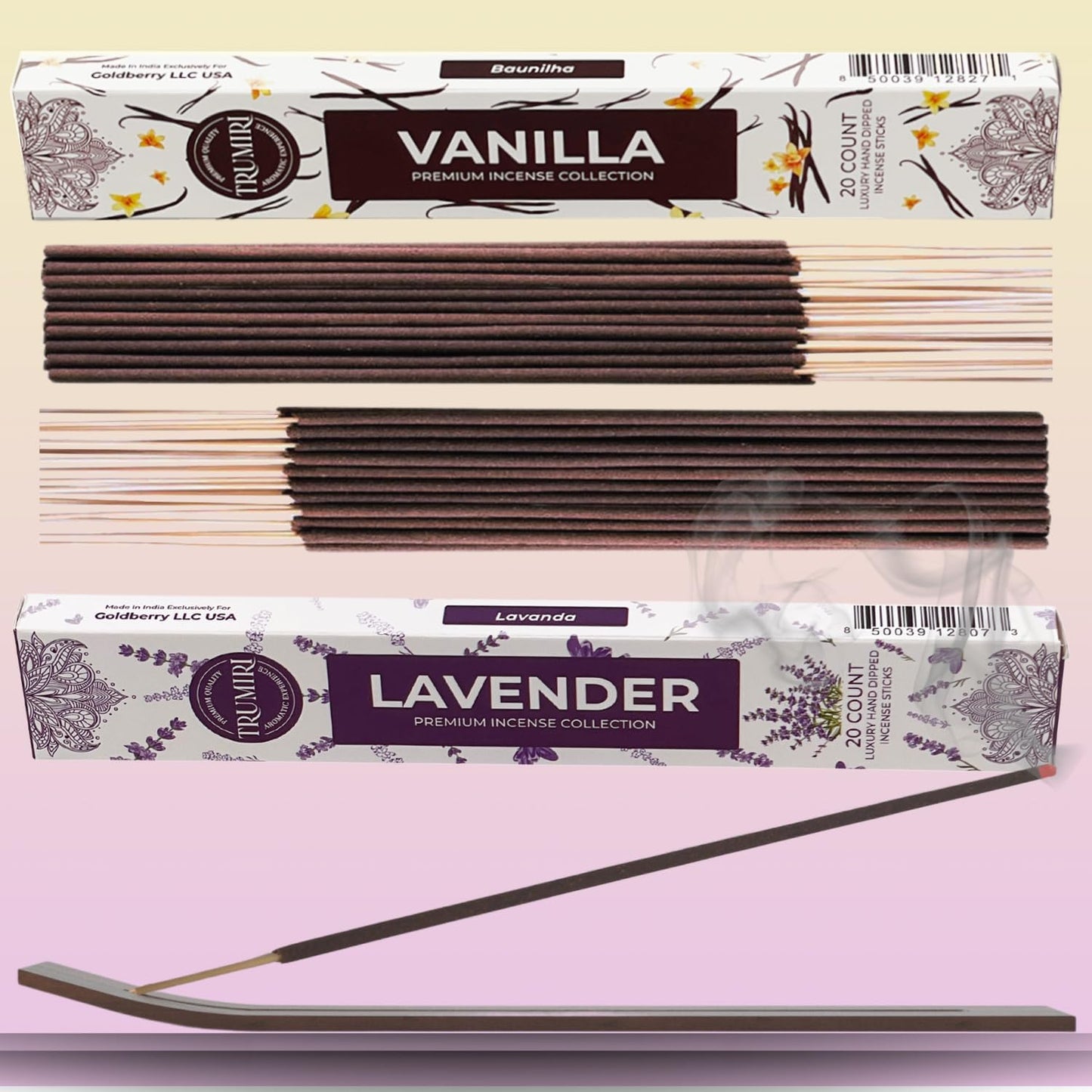 Trumiri Incense Sticks - Combo Pack of 40 Insence-Sticks - 20 Vanilla + 20 Lavender - Insenses - Insents - Incents - Inscense - Incence - Incienso - All Natural Incense Sticks