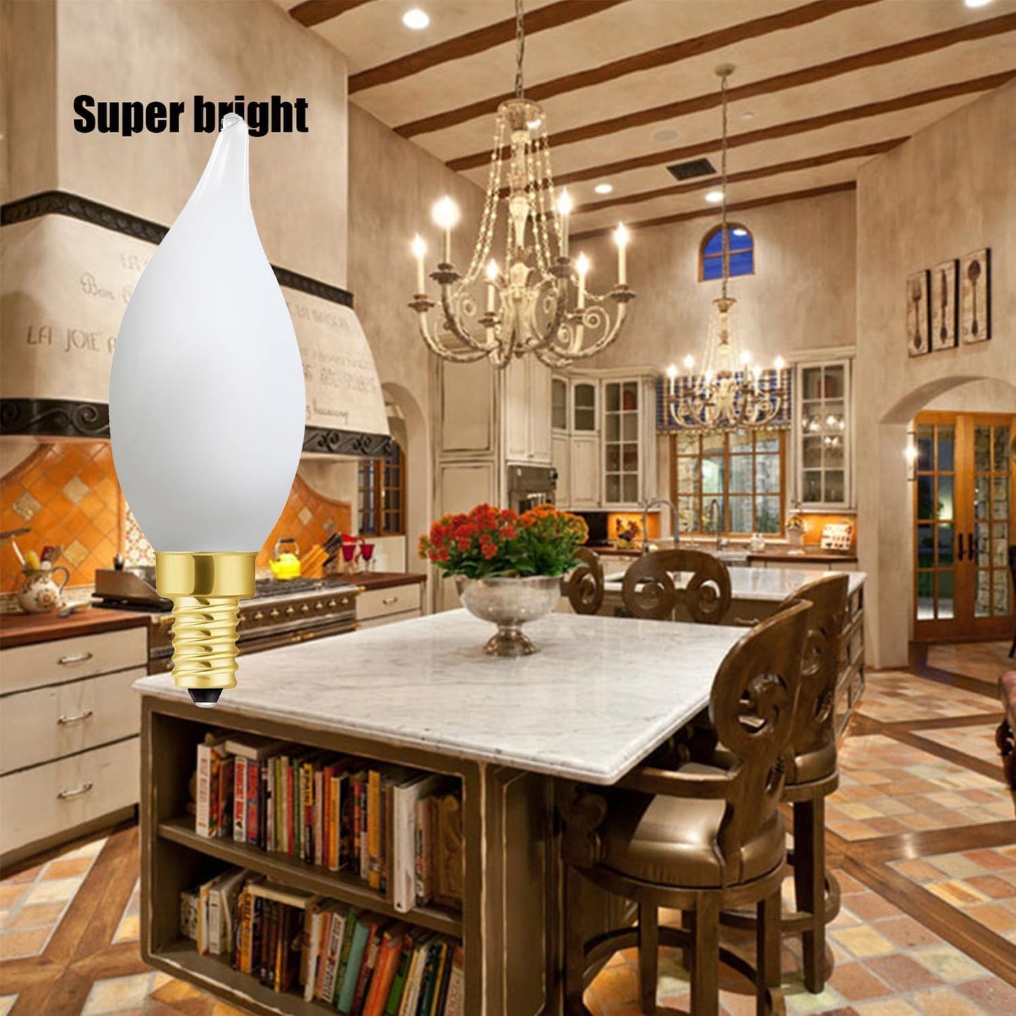 E12 Dimmable Candelabra Bulb 2700k Warm White Candle Light Bulb 40 Watt Small Base Frosted Chandelier Led Bulb E12 Bulbs 4W for Chandelier,Ceiling Fan,400lm,6 Pack