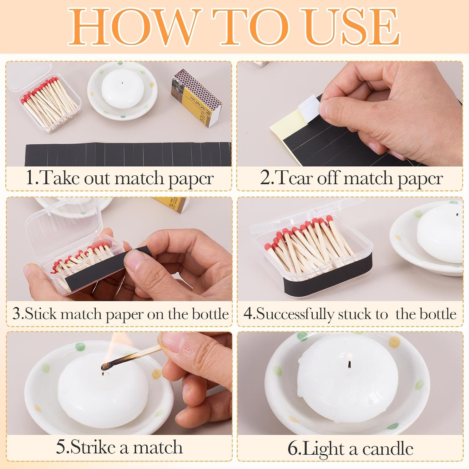 42pcs Match Striker Stickers, Rectangular Adhesive Match Strips for Candles Fireplace Bottles Jars, Portable Matches Striker Strips for Camping Hiking Outdoor DIY Crafts - Black