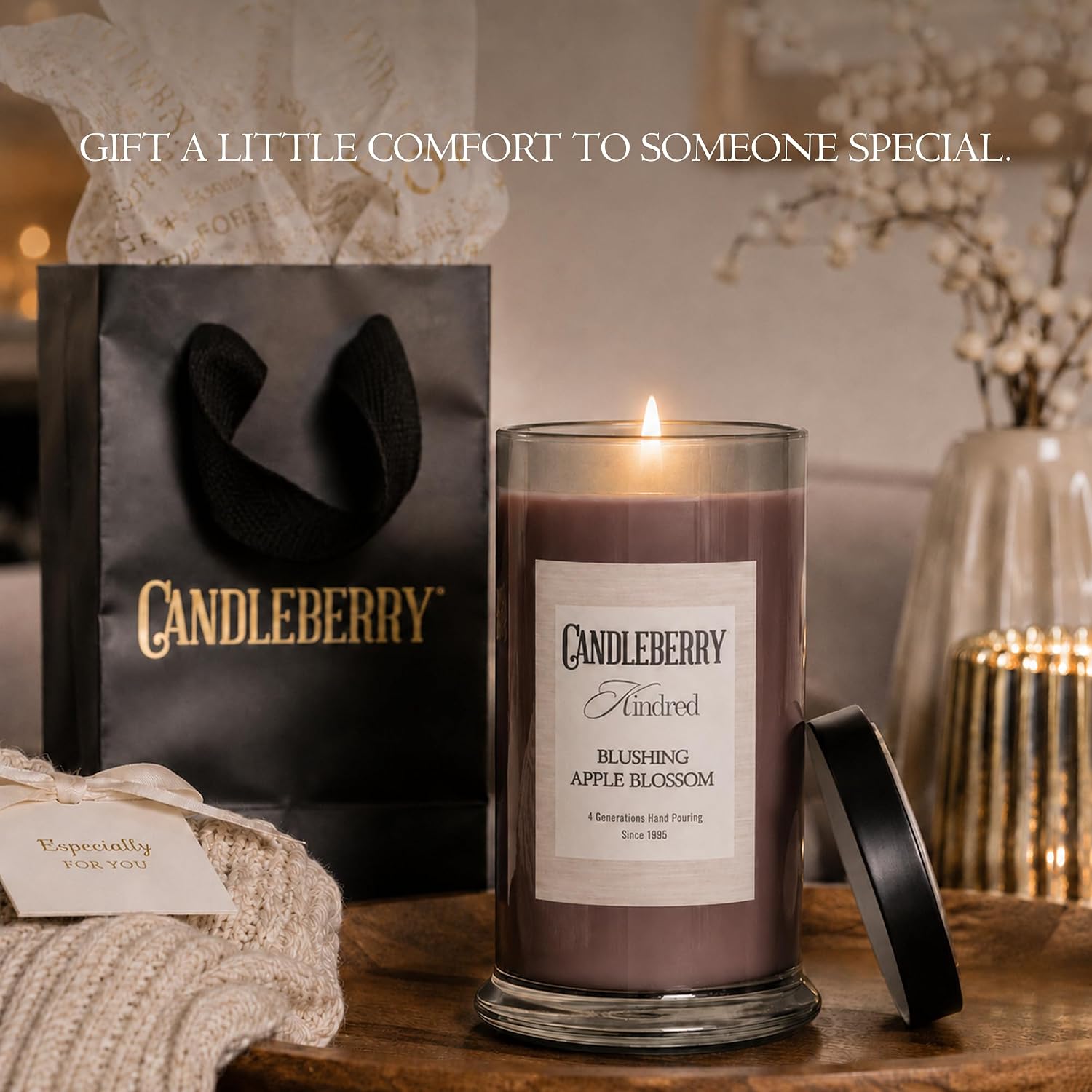 Candleberry Candles Kindred Spring Summer Collection | Luxury Glass Jar | USA Hand Poured Soy Blend Candle | Highly Scented & Long Lasting | Up to 90 Hour Burn Time (Blushing Apple Blossom)
