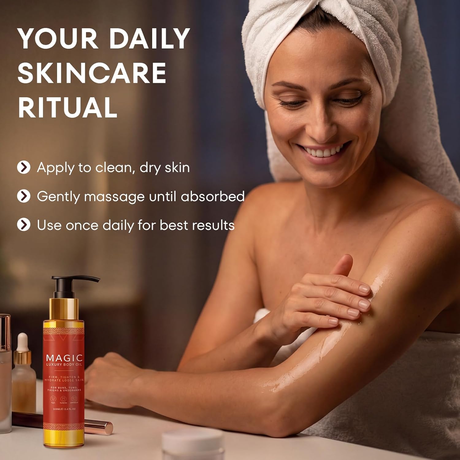 Bealions Magic Body Oil for Women: Firming Hydrating After Shower - Glowing Skin with 8 Natural Oils Almond Rosehip Jojoba - Non-Greasy Formula 3.4 Fl Oz (Cherry Red, Pack of 1)