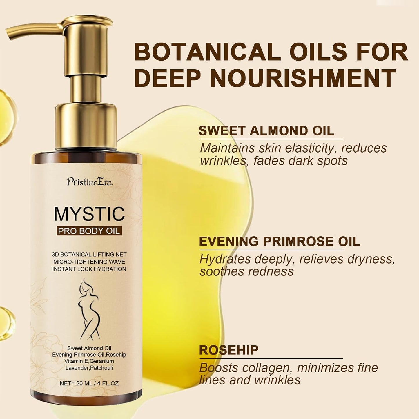 Mystic Body Firming Oil Deep Lasting Hydration and Firming Skin for Full Body Skin Tightening Body Oil After Shower 4.23 fl oz (Lavender)