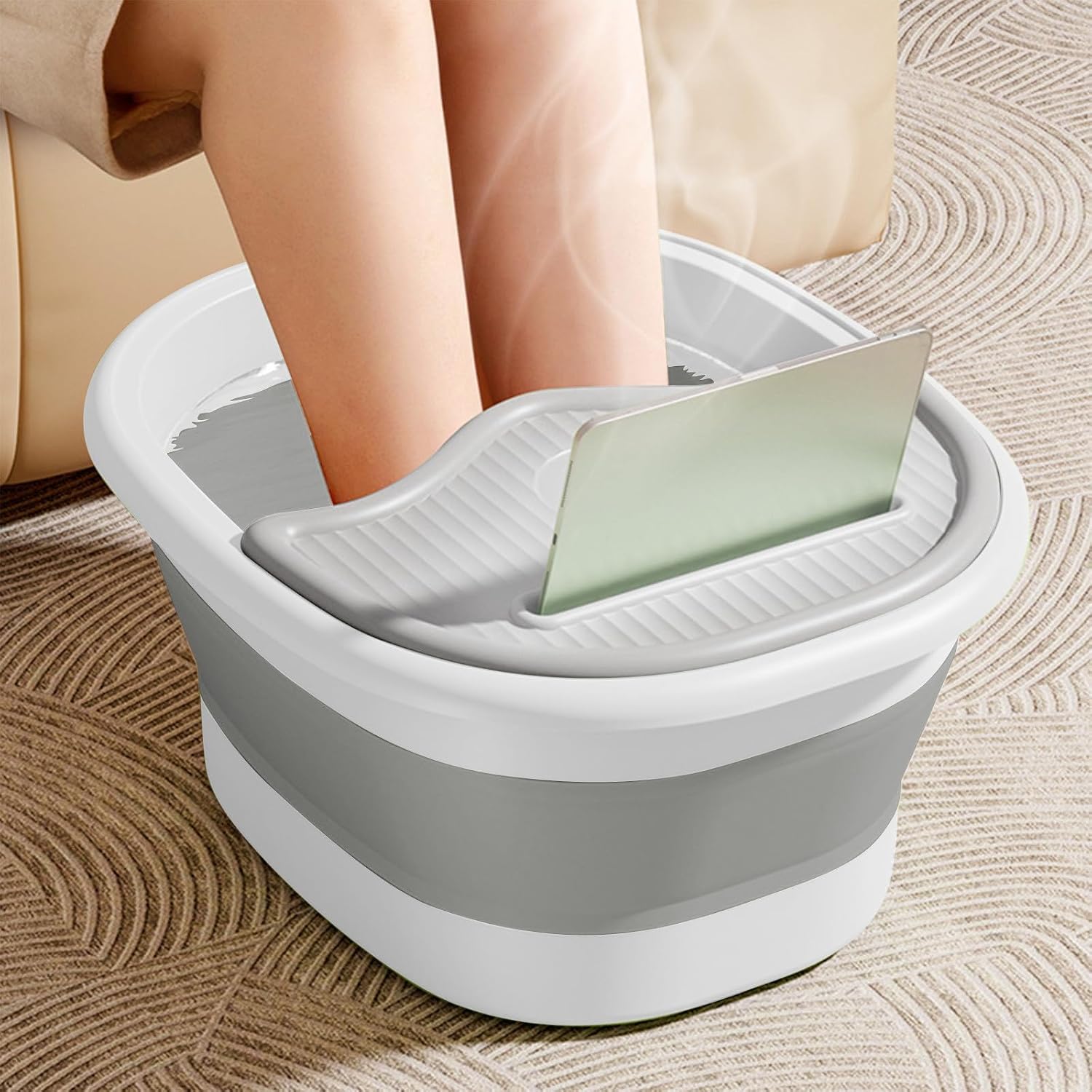 Collapsible Foot Bath Basin Foot Soaking Tub with Lid, Mobile Phones and Tablets Slot, Massage Collapsible Bucket Basin for Soaking Feet Wash Basin Small Bucket Footbath