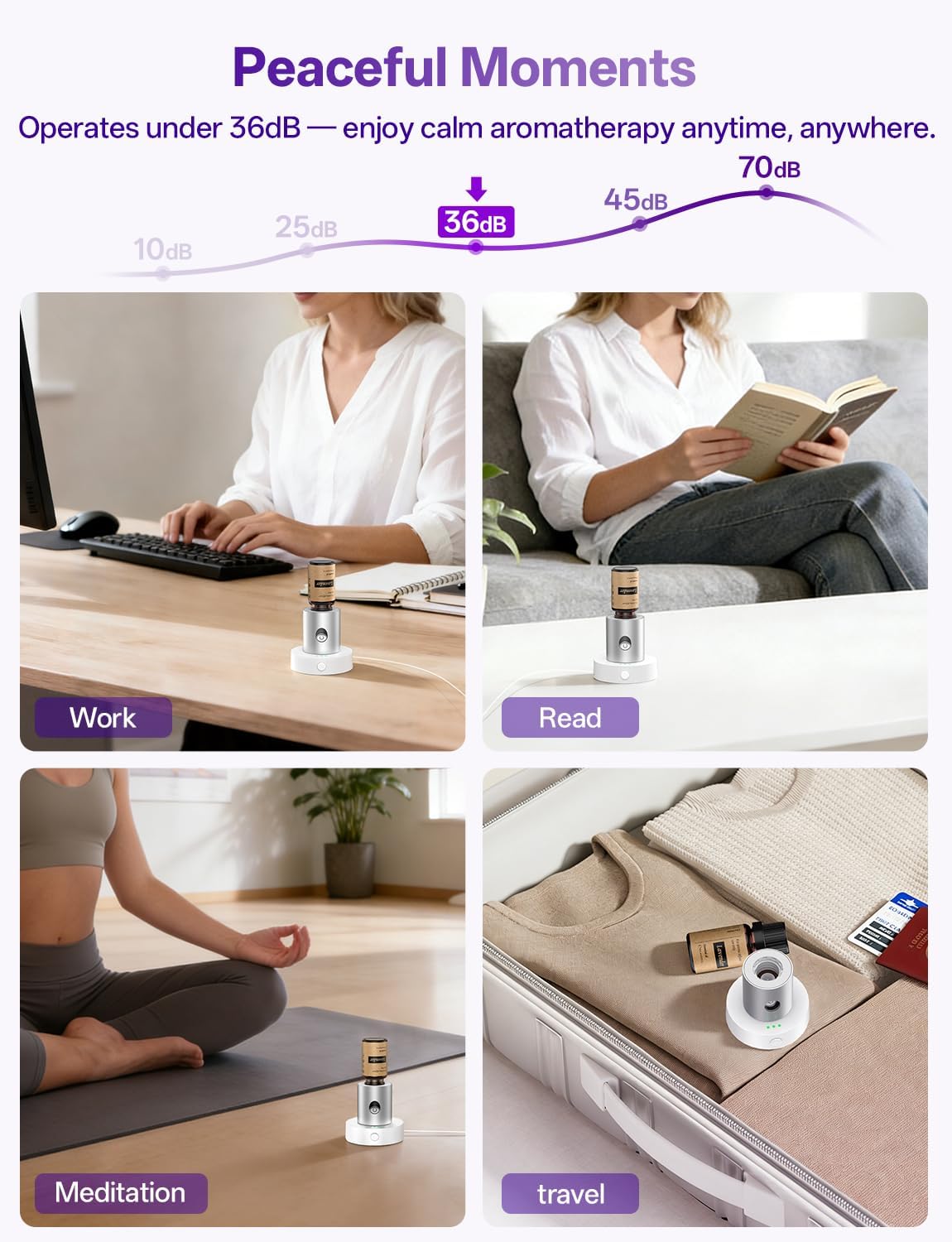 Mini Waterless Nebulizing Essential Oil Diffuser with 10ml Lavender Oil for Aromatherapy, Small Portable with Air Mist and Scent for Home, Room, Hotel, Desk, Office, Travel - Silver