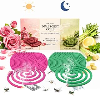 Dual Scent Incense Coil Set, Rose for Day & Lemongrass for Evening, Aromatherapy Incense for Relaxation, Meditation & Home Fragrance, Natural Scent for Indoor & Outdoor Use