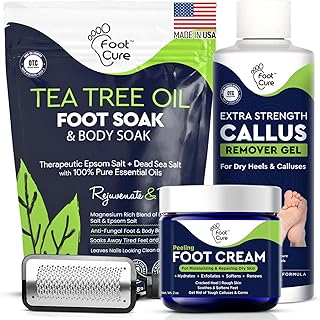 Foot Callus Remover Pedicure Set – Epsom Salt Foot Soak & Callus Remover Gel, Antifungal Cream and Feet Exfoliator for Dead Skin, Pedicure Tools for Feet at Home, Made in USA (4 Piece)