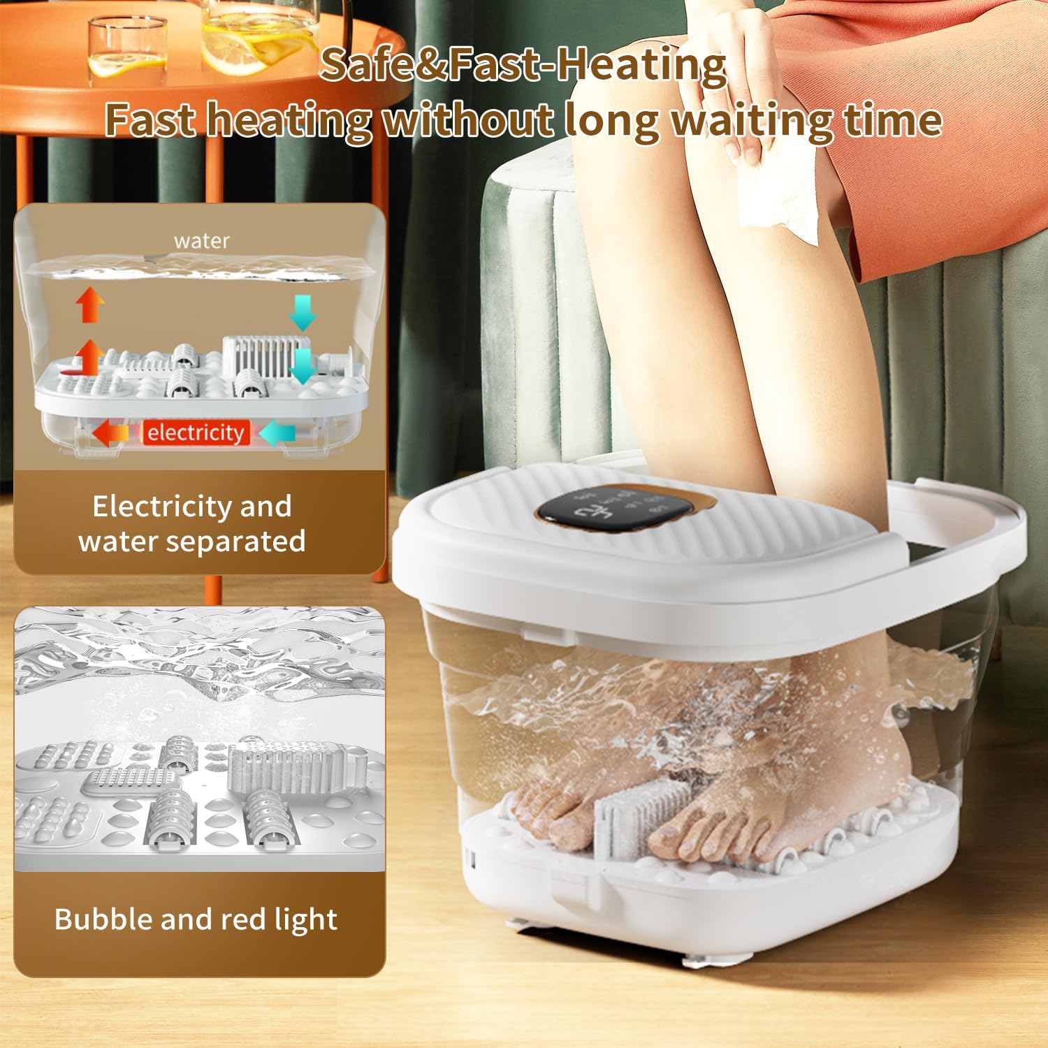 Folding Foot Spa with Heat - Collapsible Foot Bath Massager with Temp Control Touchscreen, Manual Massage Rollers, Space Saving Foot Tub, Pedicure Spa for Home, Office, Relaxation Gift for Men & Women