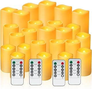 24pcs Flameless Candles with Remote Timer,Waterproof Outdoor LED Candles with Battery Operated(D 2.2” x H 4”/5”/6”),Warm Flickering Glow for Cozy & Romantic Home Décor/Wedding/Halloween/Festiv