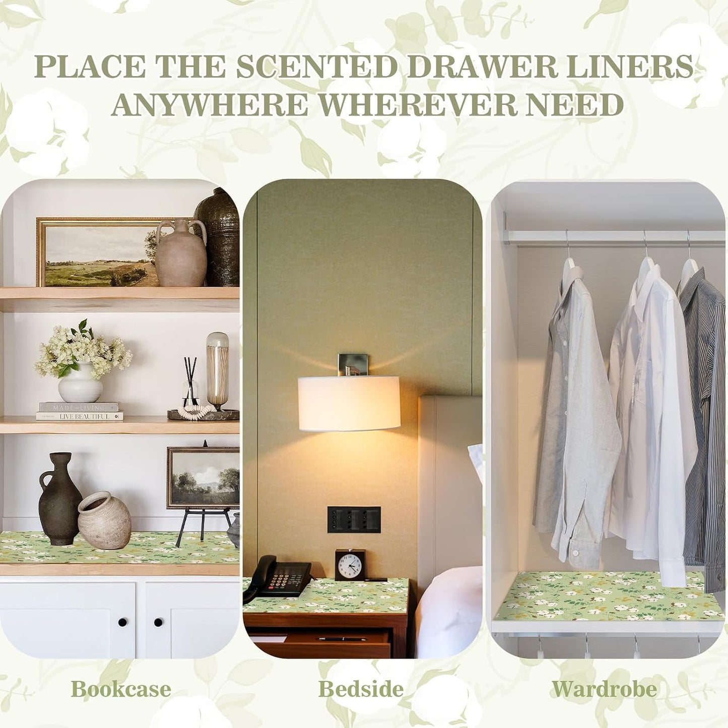 SCENTORINI Scented Drawer Liners for Dresser, 6 Sheet Clean Cotton Scent Drawer Paper Liners for Bedroom Drawer Home Closet Shelf