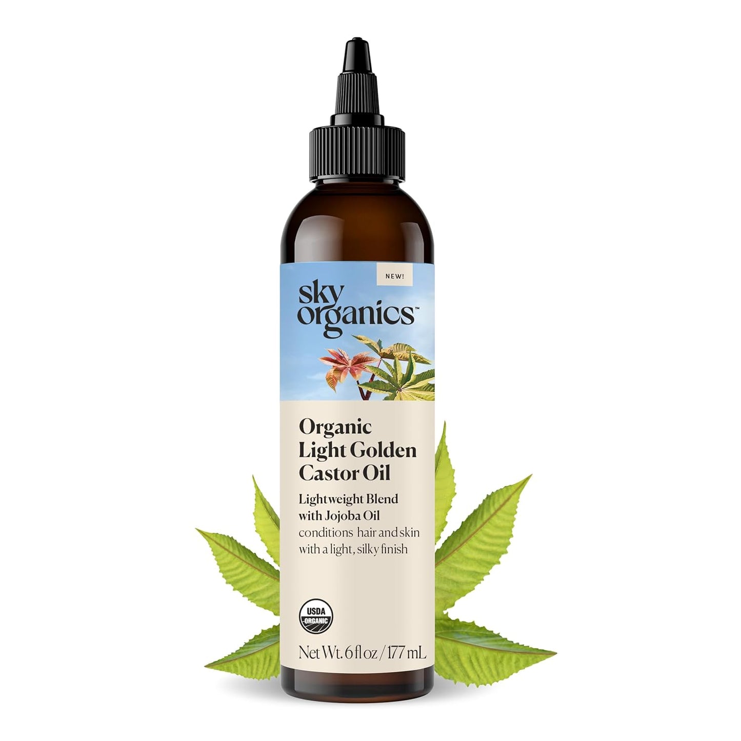 Sky Organics - Organic Light Golden Castor Oil (6 fl oz/177 mL) Conditions Hair, Skin, Brows, Scalp - Castor Oil Organic - Jojoba, Safflower Seed, Sweet Almond - Vegan, Cruelty Free, Beauty, Hair Care