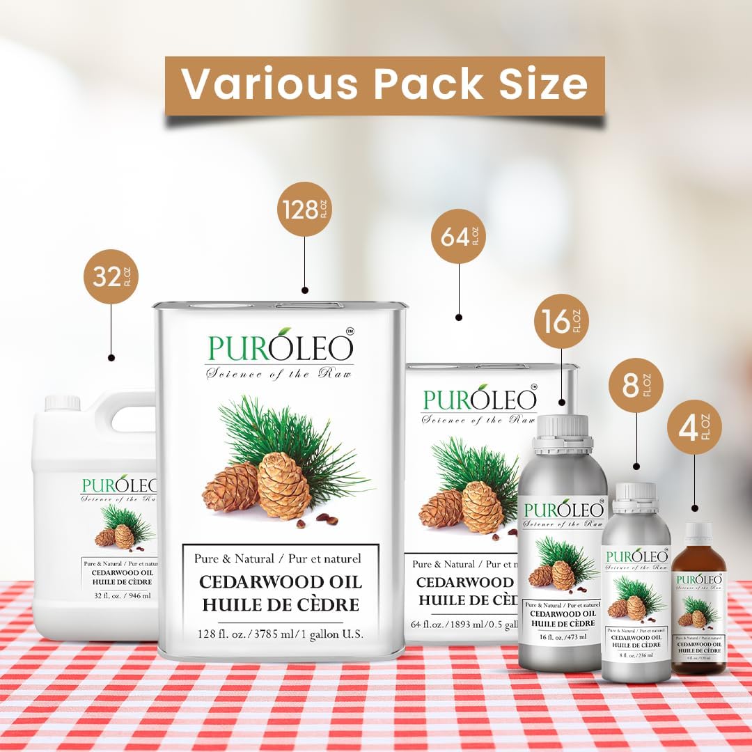 PUROLEO Cedarwood Essential Oil 32 Fl Oz/946 ML (Packed in Canada) 100% Pure & Natural Cedarwood Oil for Aromatherapy, Relaxation, and Skin Care - Cedarwood Oil for Diffuser