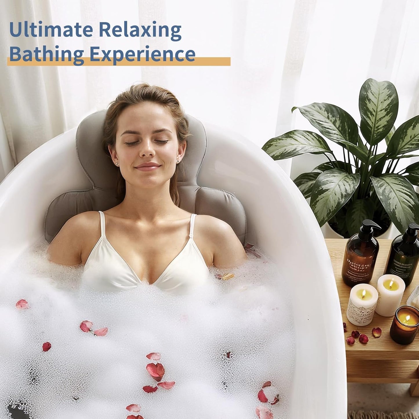 Bath Cushion, Full Body Bathtub Pillow with 160 Suction Cups, Bath Mat for Head and Neck Support, with Laundry Bag (Dark Gray, 51" x 16")