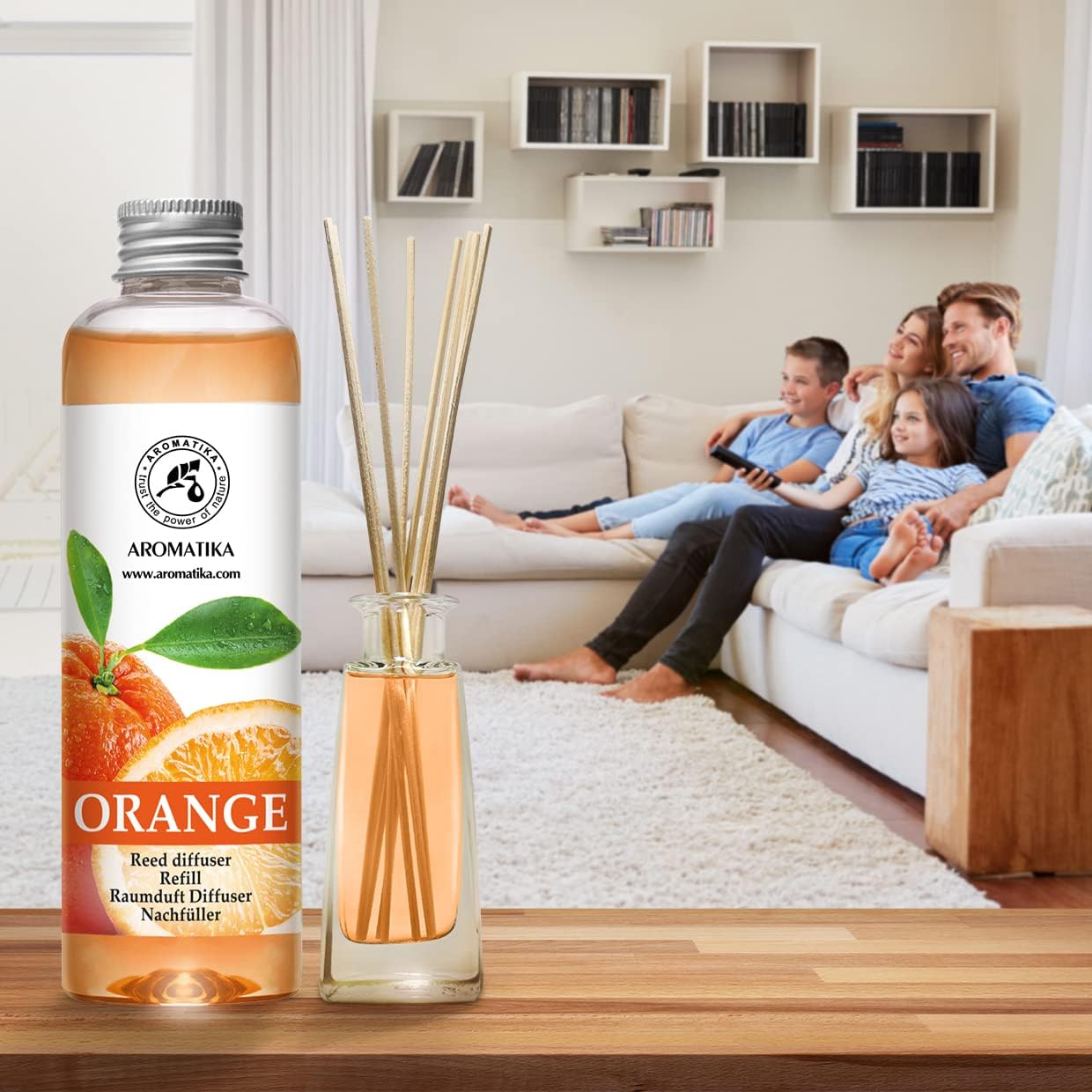 Orange Reed Diffuser Refill 6.8 fl oz (200 ml) – Room Fragrance with Natural Orange Essential Oil – Long Lasting Scent for Home and Office