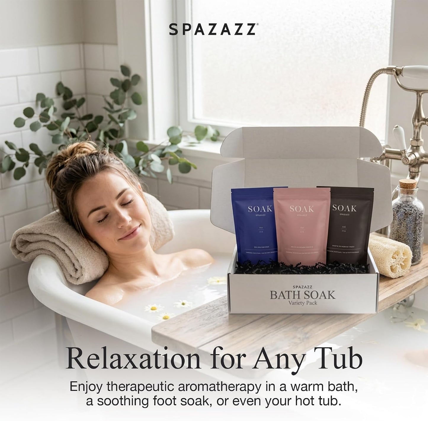 Spazazz Dead Sea Bath Salts with Magnesium & Arnica – Aromatherapy Mineral Bath Soak for Relaxation – 4oz Exotic Mahogany Rush, Silky Chamomile Ripple & Sea Blu Release with Bath Salt Scoop