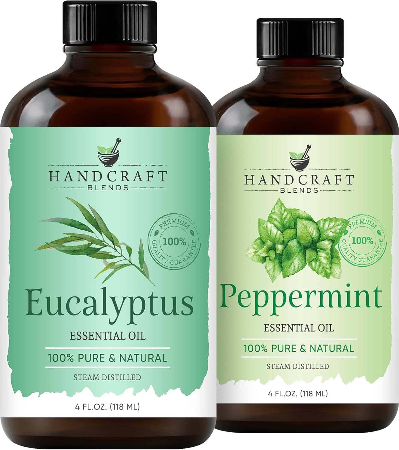 Handcraft Blends Clear & Fresh Set: Peppermint and Eucalyptus Essential Oils – (2 x 4 Fl Oz) – 100% Pure & Natural – for Diffuser, Aromatherapy, and DIY Projects