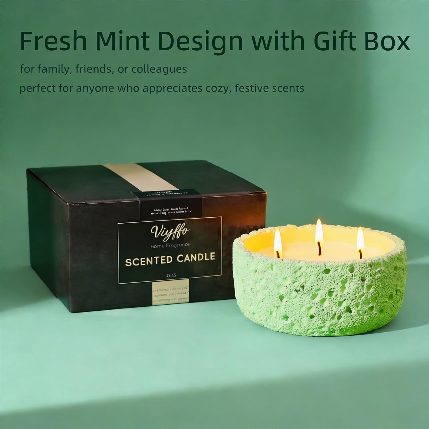 Viyffo 3 Wick Large 20oz Eucalyptus & Peppermint Scented Candle, Non Toxic Soy Candle for Women & Men, Matte Mint Green Ceramic Jar Perfect Luxury Home Fragrance, Elegant Spring Décor & Gift