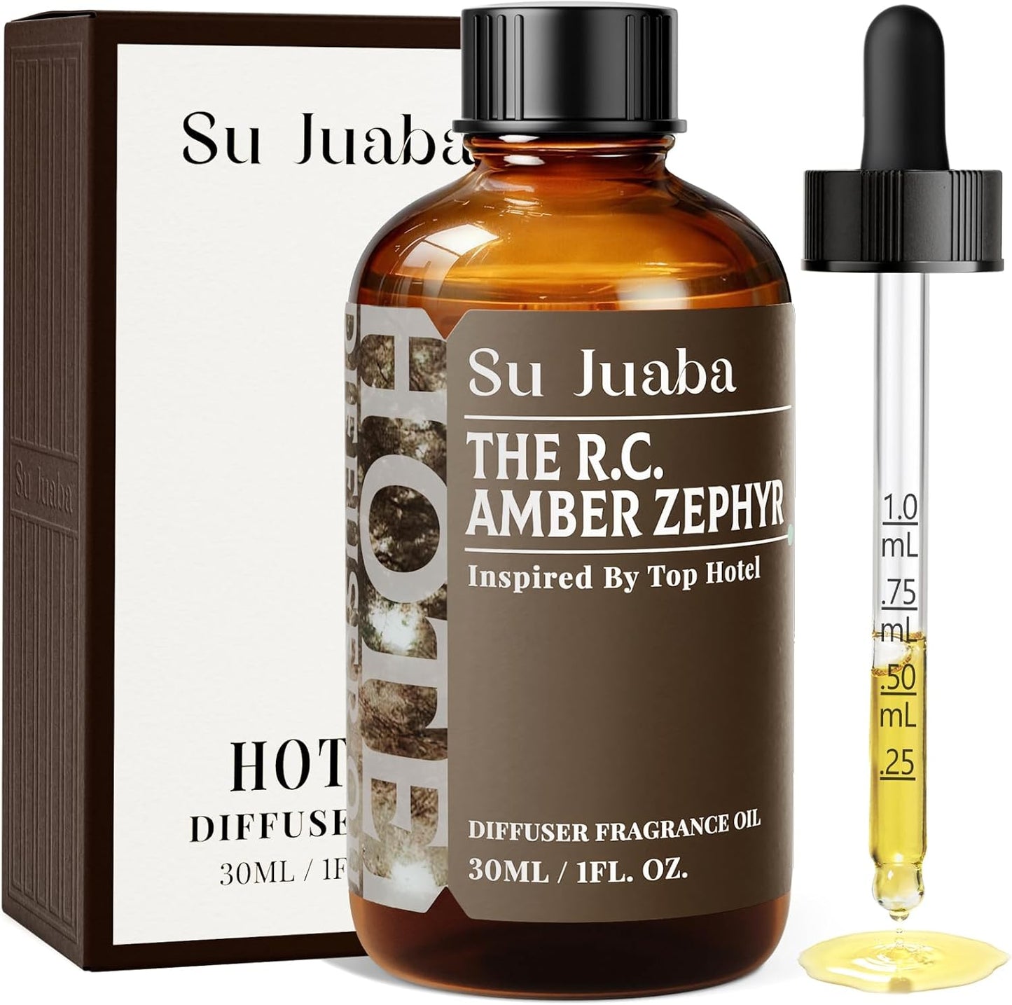 SU JUABA The R.C. Amber Zephyr Diffuser Oil Luxurious Hotel-Inspired Scent - Ambergris Sea Breeze Abies Fabri for Aromatherapy Machines & DIY Crafting - 1Fl Oz