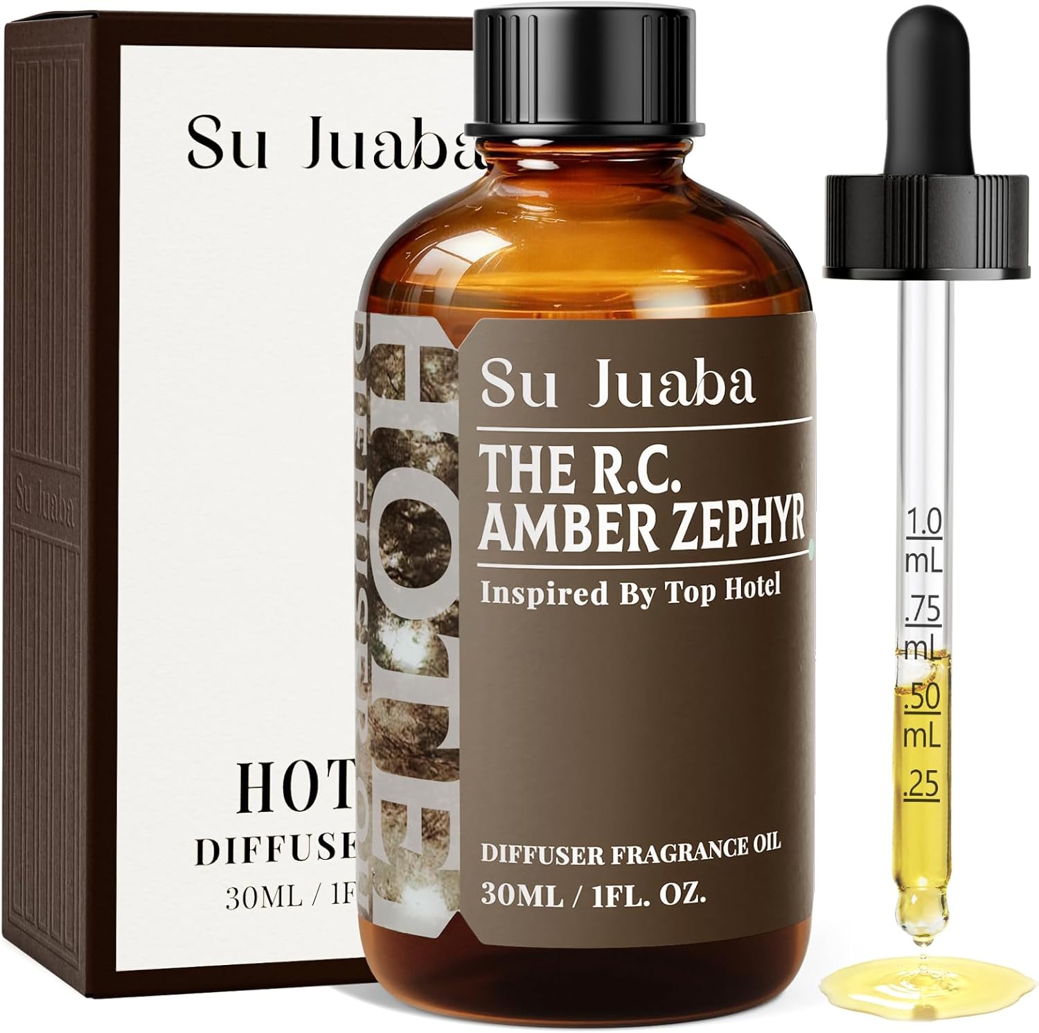SU JUABA The R.C. Amber Zephyr Diffuser Oil Luxurious Hotel-Inspired Scent - Ambergris Sea Breeze Abies Fabri for Aromatherapy Machines & DIY Crafting - 1Fl Oz