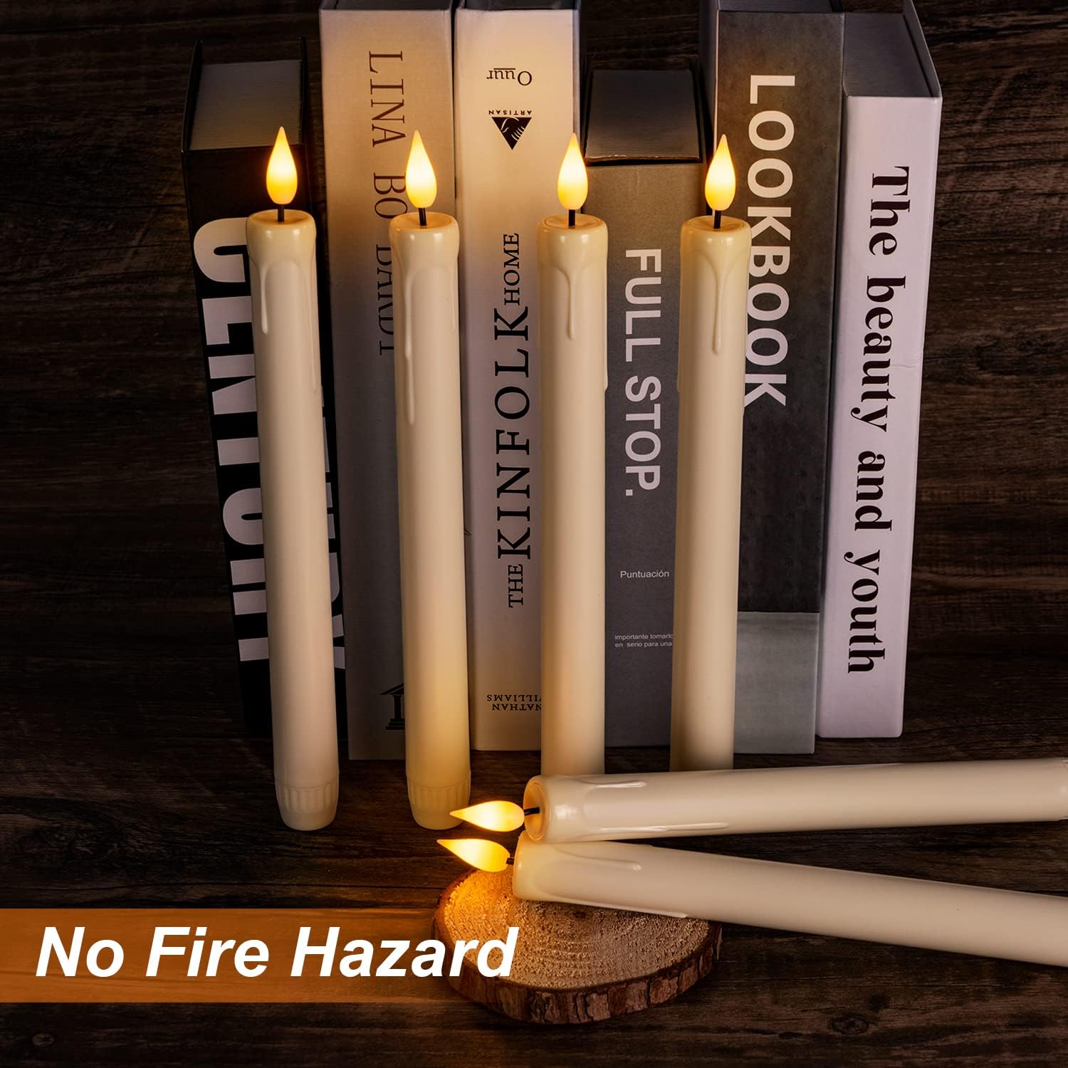 Homemory 48 Pcs Plastic Flameless Taper Candles with Remote Timer Dimmer, Taper Candles Battery Operated with Flickering Light, Ivory Led Candlesticks for Wedding Party Holiday Decoration 9.6 Inches