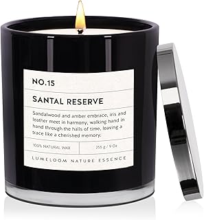LUMELOOM Santal Reserve Luxury Scented Candles, 9oz Soy Wax Candles for Home Scented, Sandalwood, Amber, Iris & Leather Scent, Long Burning Time, Gifts for Women, Men, Sister, Teacher, Christmas