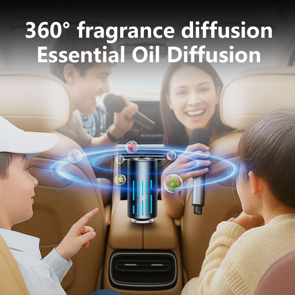 LWW Smart Car Air Freshener Diffuser, Rechargeable Car Aroma Diffuser with 3 Spray Modes & Color Light, Long Lasting Auto Scent Diffuser with 8 Essential Oils for Car Home Office, Black