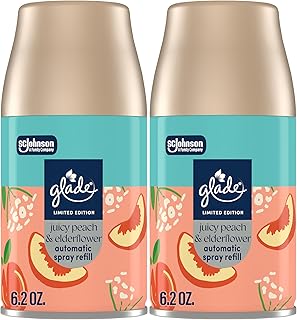 Glade Automatic Spray Refill, Juicy Peach & Elderflower, Scented Air Freshener for Home and Bathroom, 6.2 Oz, 2 Count