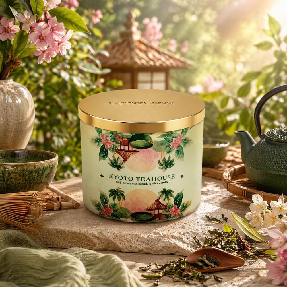 Goose Creek Kyoto TEAHOUSE 3-Wick Scented Candle – Green Tea & Matcha Fragrance – 14.5 oz