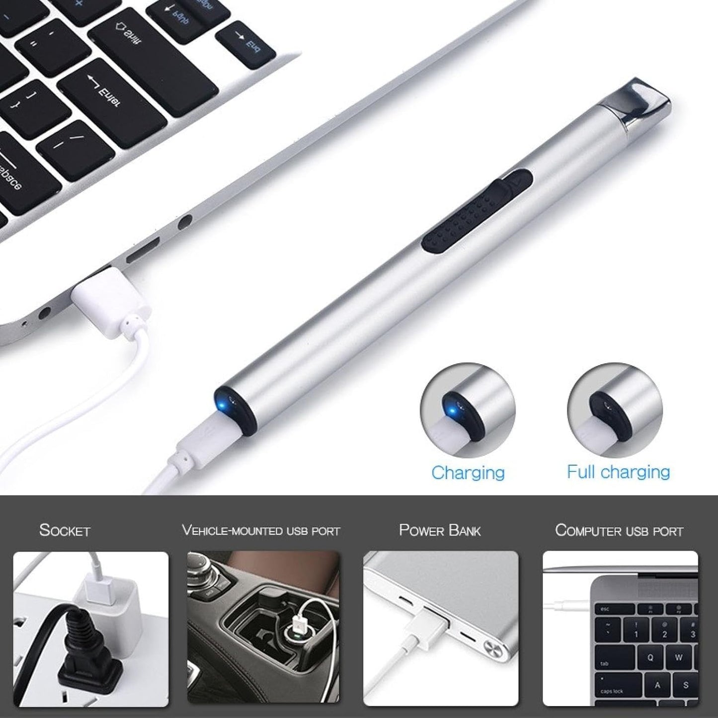 USB Arc Rechargeable Windproof Long Lighter, Electric Candle Lighter Day Gifts for Mom from Daughter Son Birthday Gifts for Mom Women Men Wife Sister (BU)
