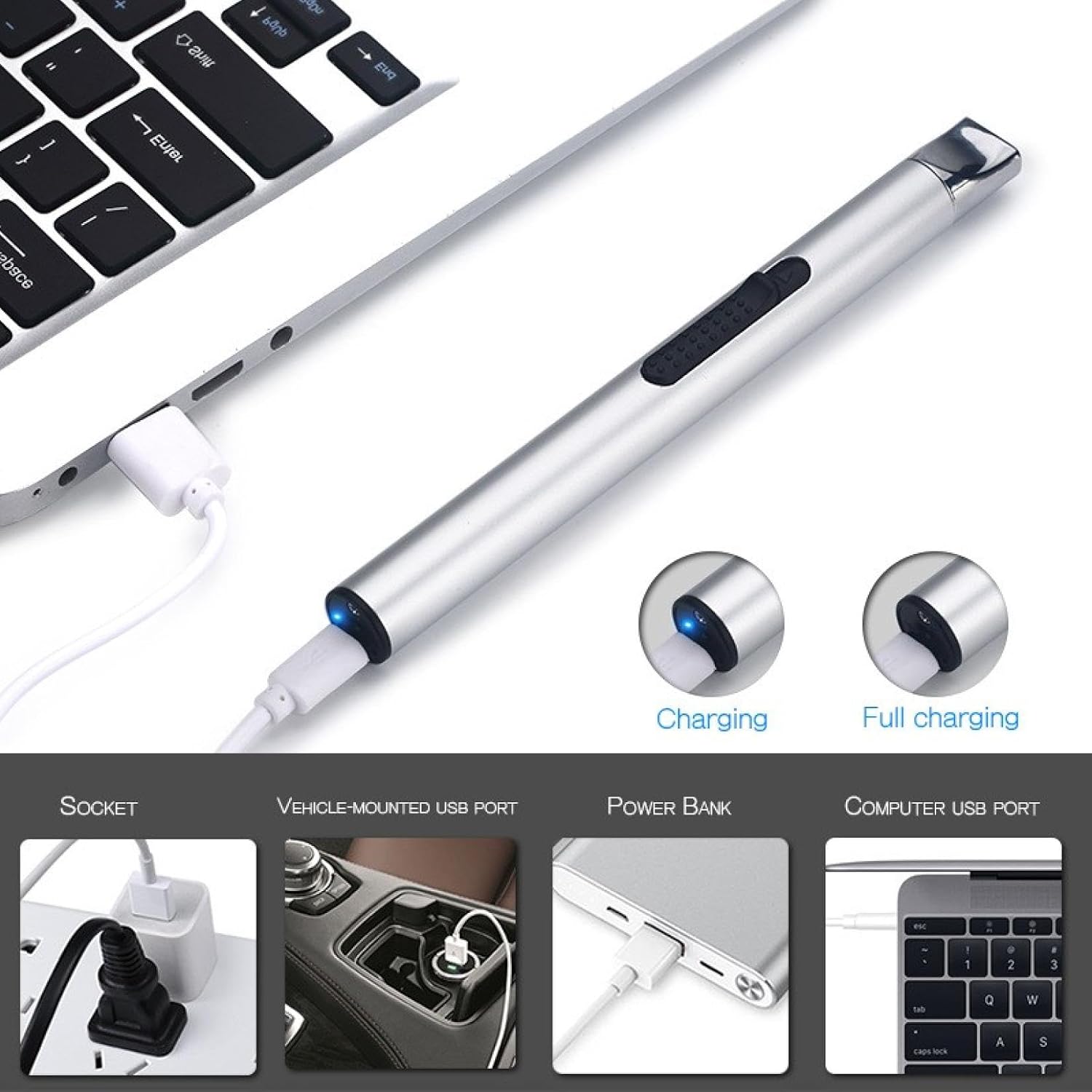 USB Arc Rechargeable Windproof Long Lighter, Electric Candle Lighter Day Gifts for Mom from Daughter Son Birthday Gifts for Mom Women Men Wife Sister (BU)