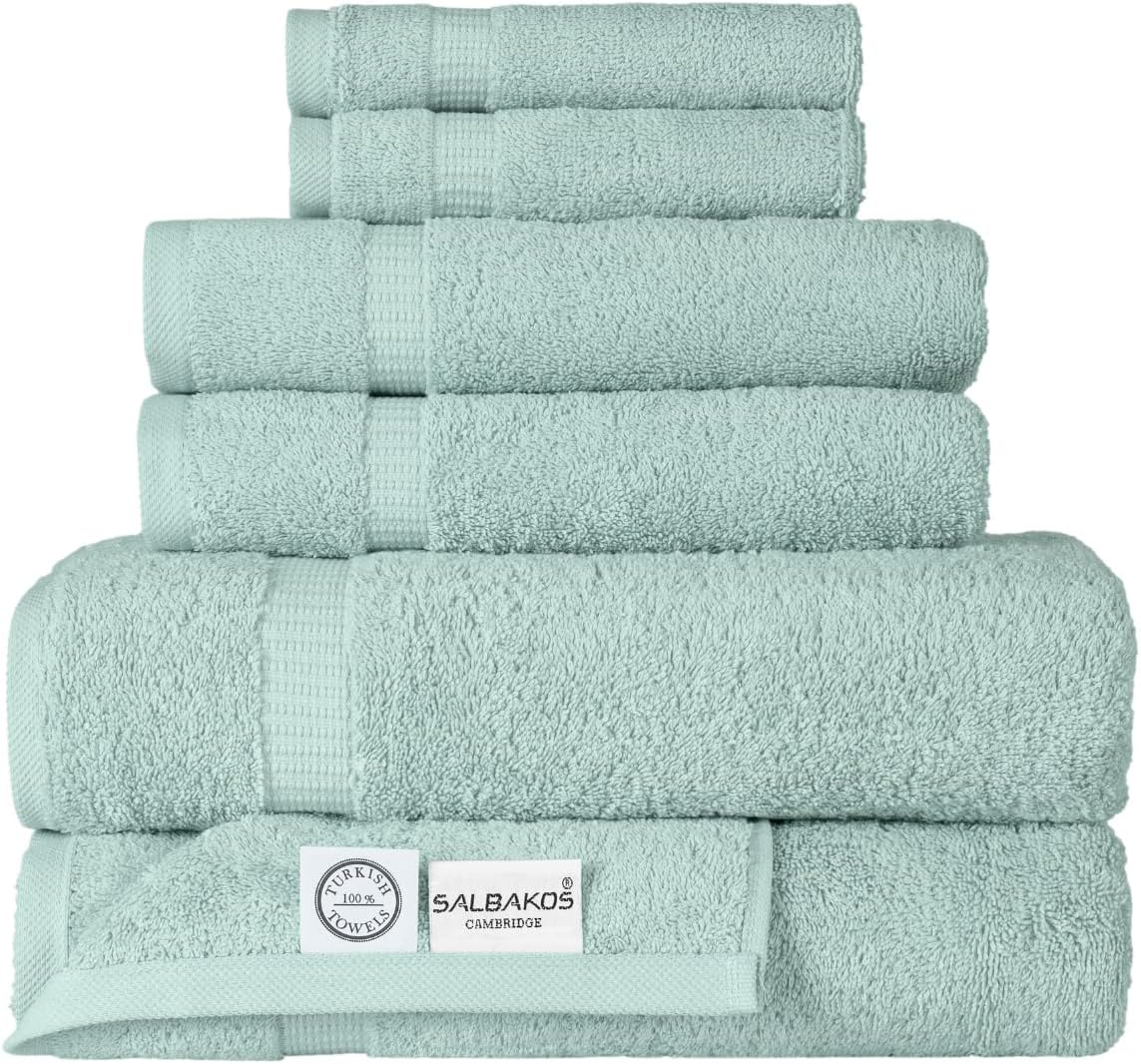 SALBAKOS 100% Turkish Cotton Bathroom Towel Set of 6 | Premium Quality Turkish Bath Towel Set for Gift | Experience Spa Comfort Every Day | Oeko-Tex, Made in Turkey (Seafoam Green, 6 Piece Towel Set)